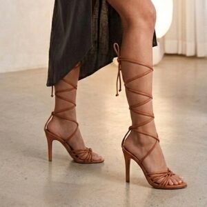 NWT Express Nude Tan Lace-Up Heeled Sandals | Size 10